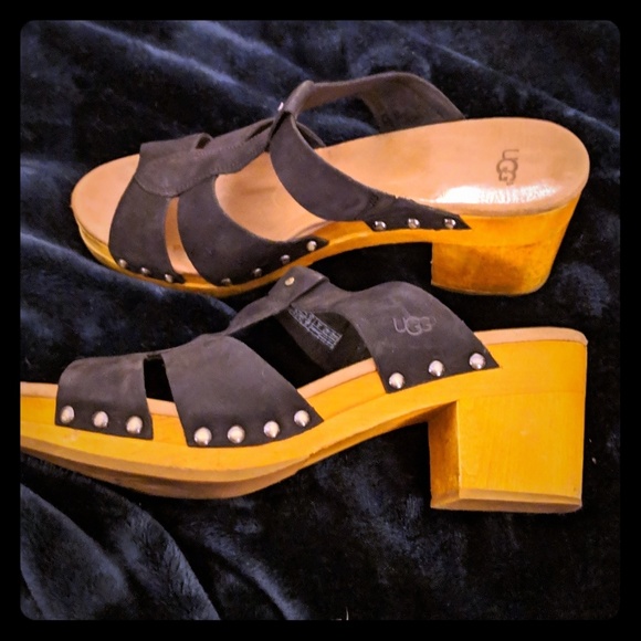 UGG Shoes - Black wooden heel UGG clogs-Jennie style
